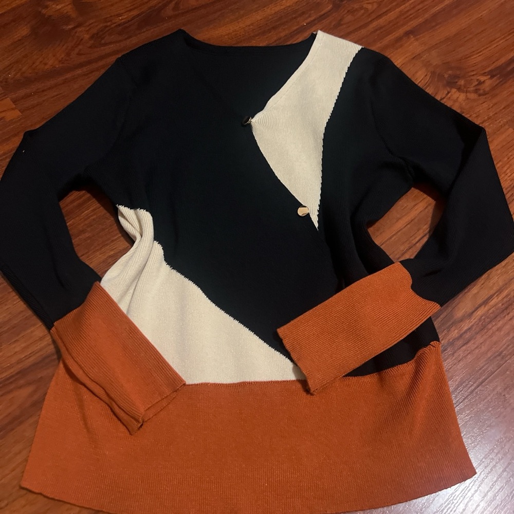 Chic Colorblock Sweater with Button Accent